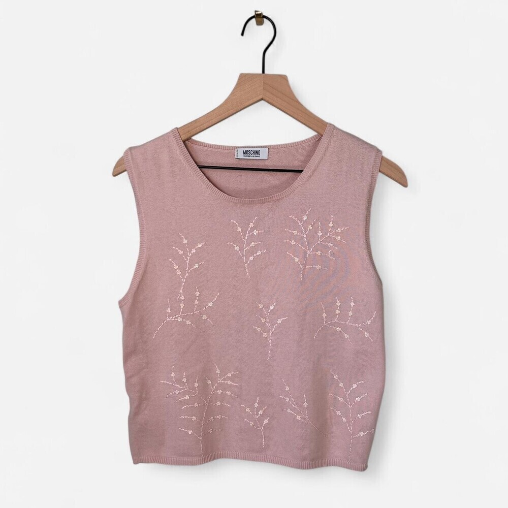 Moschino Pink Floral Embroidered Sleeveless Sweater Size M